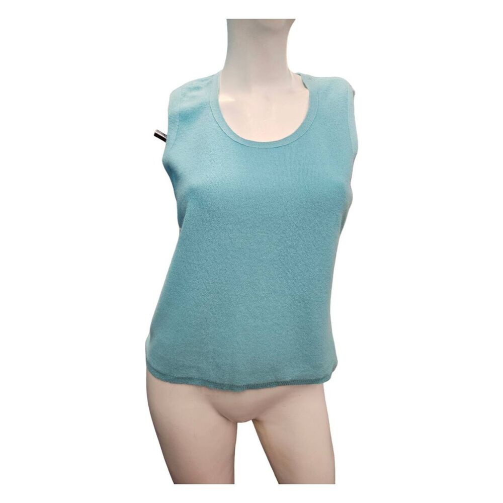 Anne Klien Blue Cashmere Sleeveless Sweater Womens Medium
